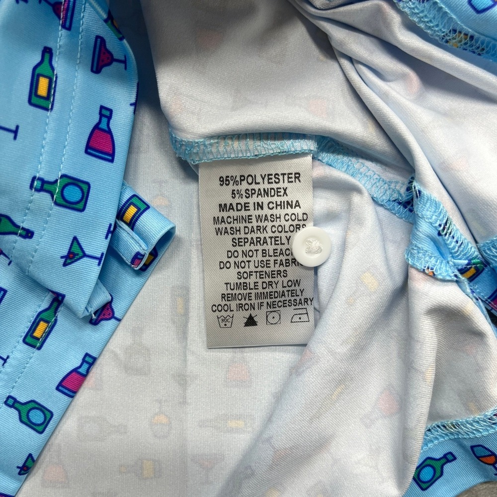 Coobigdog Mens Polo Shirt Medium Blue Cocktail Print Performance Short Sleeve - Picture 5 of 5
